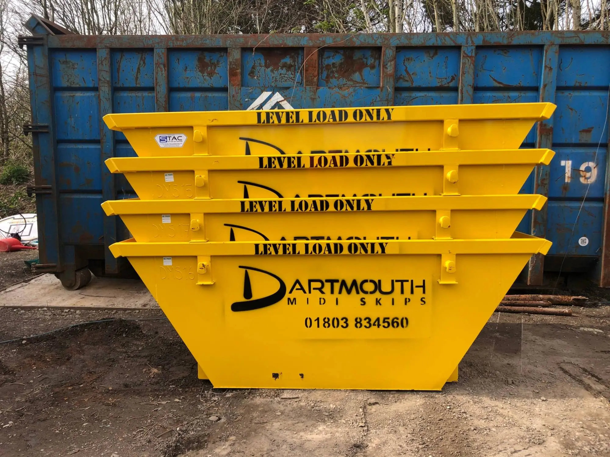 Freshly painted yellow 4 yard skips Dartmouth Midi Skips